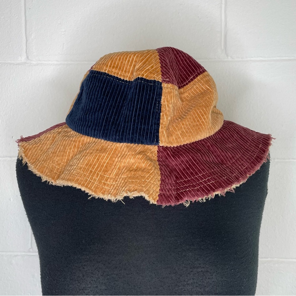 Urban Outfitters Patchwork Corduroy Bucket Hat in Mustard, Burgundy & Navy